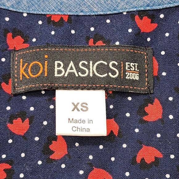Koi Basics Top Womens XS Heathered Blue Becca V-Neck Cell Phone Pocket Scrubs - Picture 4 of 10